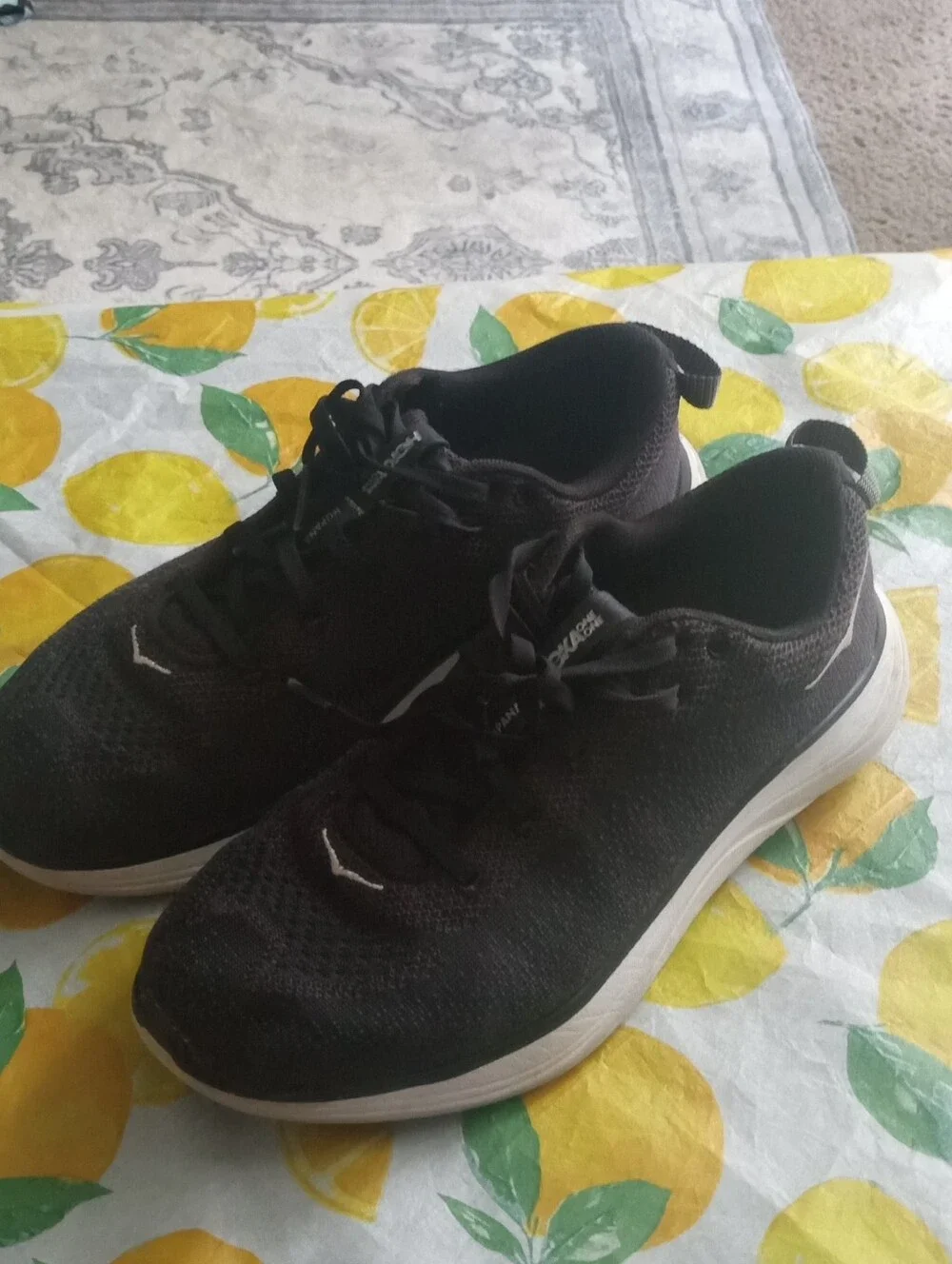 Hoka One One Black Knit Women's Athletic Running Shoes with White Sole